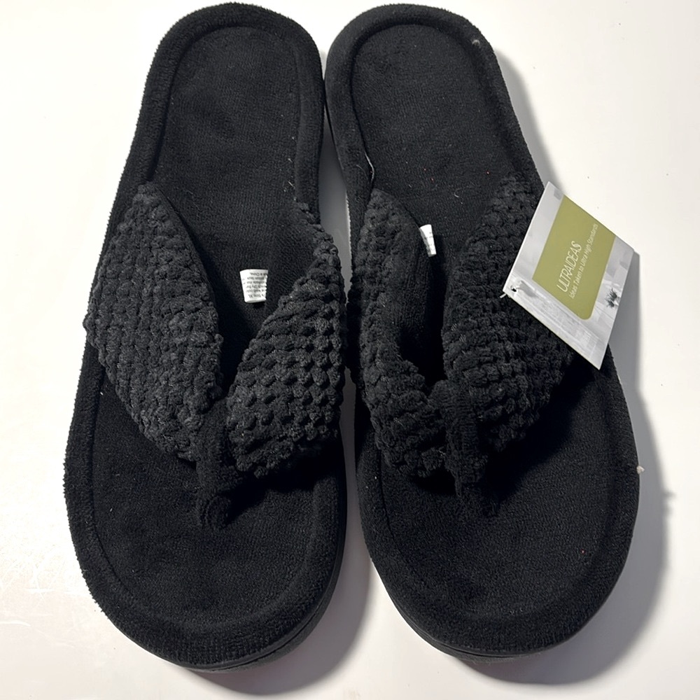 ULTRAIDEAS  Memory Foam Thong Slipper/  Sandal Black Size 11/12